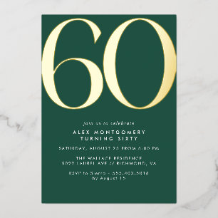 Invitation En Aluminium Emerald Green & Gold Moderne Simple 60e annivers
