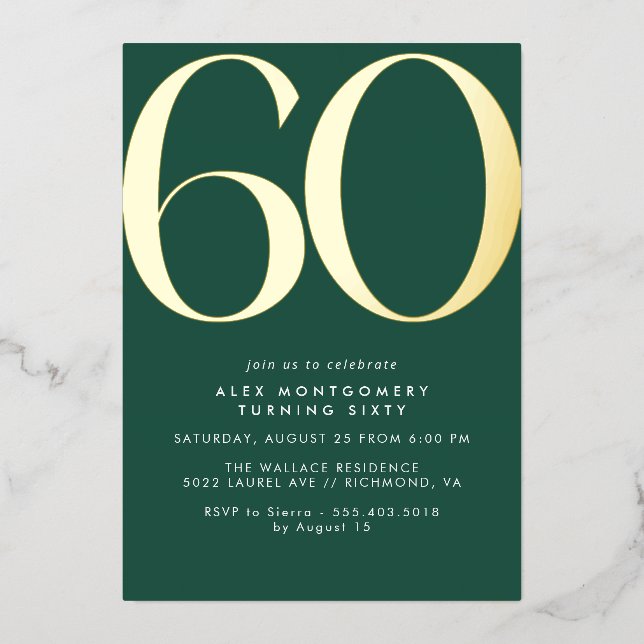 Invitation En Aluminium Emerald Green & Gold | Moderne Simple 60e annivers (Recto)
