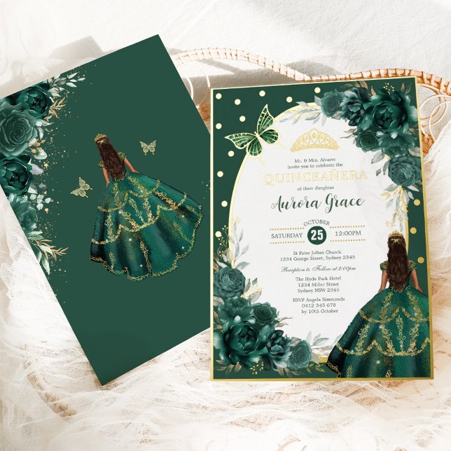 Invitation En Aluminium Emerald Green Quinceanera Princess Butterfly Party (Créateur téléchargé)