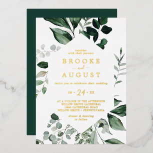 Invitation En Aluminium Emerald Greenery Mariage Tout Compris en Feuille