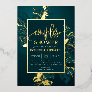 Invitation En Aluminium Emerald vert et vrai or en mousse couples douche