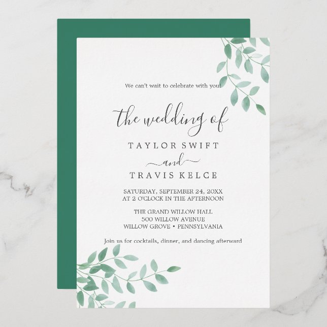 Invitation En Aluminium Émeraude | Mariage Rose Gold Foil (Recto/Verso)