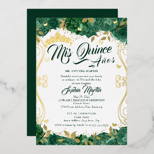 Invitation En Aluminium Émeraude Verte Florale Mis Quince Quinceanera