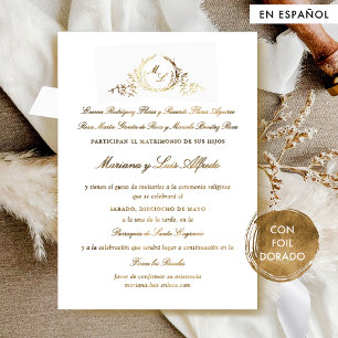 Invitation En Aluminium En espagnol Élégant Réel Feuille Formal Mariage
