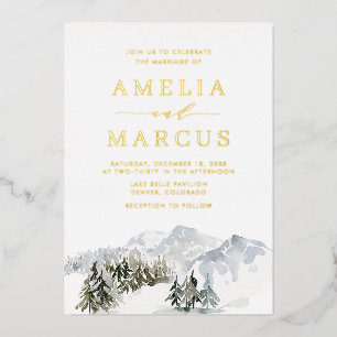 Invitation En Aluminium Enchanted SnowWinter Forest Mariage de bois