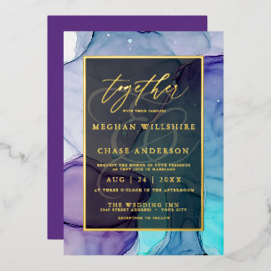 Invitation En Aluminium Encre Abstraite liquide Violet Aqua
