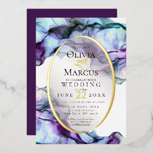 Invitation En Aluminium Encre Abstraite Moderne Vibrante sarcelle prune