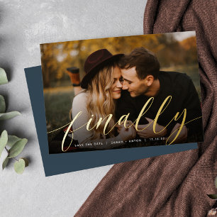 Invitation En Aluminium Enfin   Photo complète Enregistrer la date