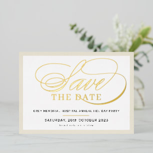 Invitation En Aluminium ENREGISTRER LA DATE élégant script ivoire or
