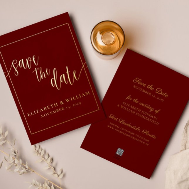 Invitation En Aluminium Enregistrer la date Mariage Bourgogne Foil Faire-p (Créateur téléchargé)