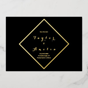 Invitation En Aluminium Enregistrer la date Simple Elegant Black Real Gold
