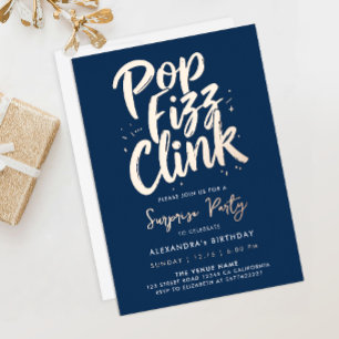Invitation En Aluminium Entreprise de style élégant Pop Fizz Clink Bleu ma