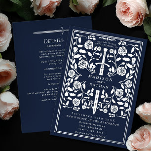 Invitation En Aluminium Épée de mariage médiévale argentée royale bleue Dé