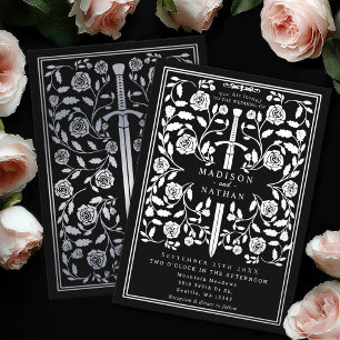 Invitation En Aluminium Épée de mariage médiévale royale argent noir