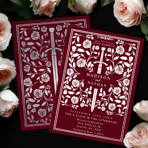 Invitation En Aluminium Épée de mariage médiévale royale rouge argentée