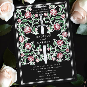 Invitation En Aluminium Épée Royale Argent Noir Mariage Médiéval Fantastiq