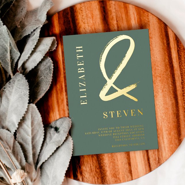 Invitation En Aluminium Esage vert chic or ampersand noms photo mariage (Créateur téléchargé)