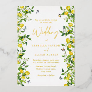 Invitation En Aluminium Été Botanique Citron Mariage Or