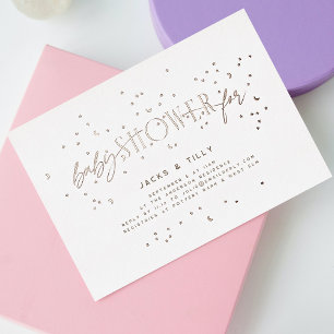 Invitation En Aluminium Étoiles Arc-en-Ciel Baby Shower Moderne Rose Blanc