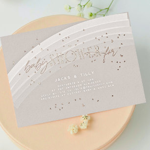 Invitation En Aluminium Étoiles Arc-en-Ciel Fête de Naissance Moderne Rose