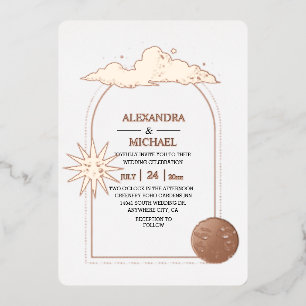 Invitation En Aluminium Étoiles célestes en or noir mystique Mariage Foil