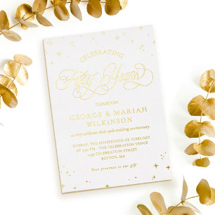 Invitation En Aluminium Étoiles de blanc or 50e anniversaire de mariage