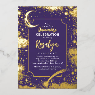 Invitation En Aluminium Étoiles d'or célestes et lune de nuit Quinceanera