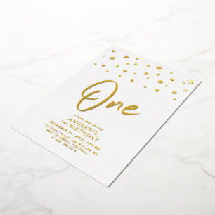 Invitation En Aluminium Étoiles Dorées   Une 1ère Fête d'Anniversaire