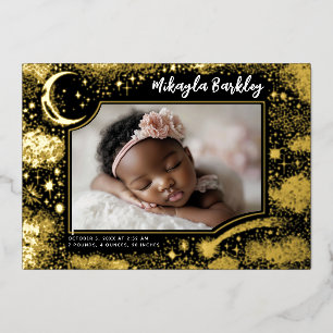 Invitation En Aluminium Étoiles Mignonnes Lune Céleste Naissance Photo
