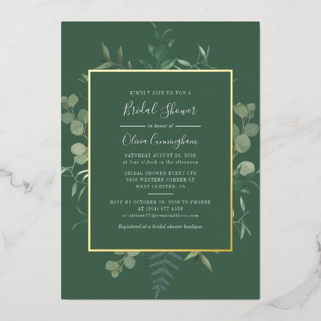 Invitation En Aluminium Eucalyptus Fête des mariées aquarelle verte (Recto)