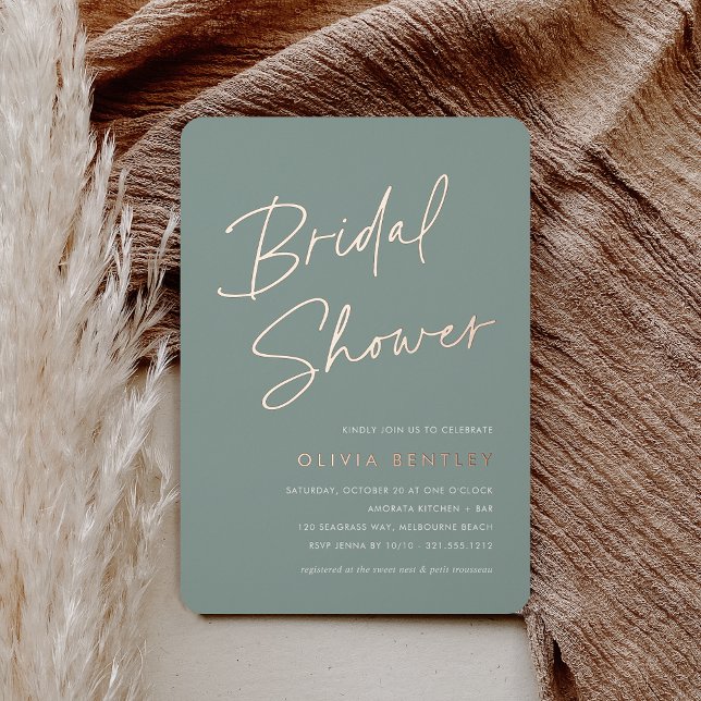 Invitation En Aluminium Eucalyptus | Fête des mariées de script minimalist (Créateur téléchargé)