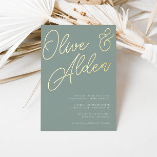 Invitation En Aluminium Eucalyptus   Mariage en écriture dorée