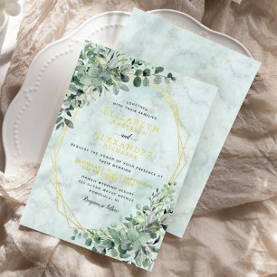 Invitation En Aluminium Eucalyptus Mariage en marbre d'or Foil