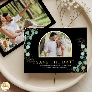 Invitation En Aluminium Eucalyptus Photo Noir Mariage Économisez la Date O