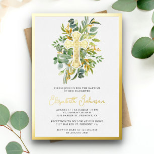 Invitation En Aluminium Eucalyptus Rustique Verdure Baptême Or