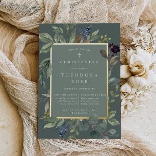 Invitation En Aluminium Eucalyptus & Sage Baptême ou Christening