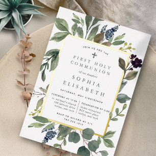 Invitation En Aluminium Eucalyptus & Sage Première Communion Sainte