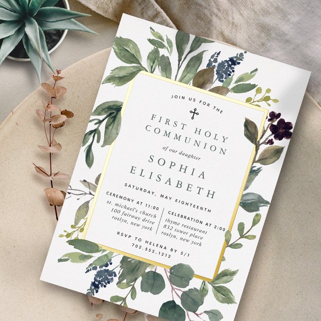 Invitation En Aluminium Eucalyptus & Sage Première Communion Sainte (Créateur téléchargé)