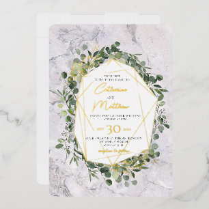 Invitation En Aluminium Eucalyptus Verdure Gold Frame Mariage en marbre
