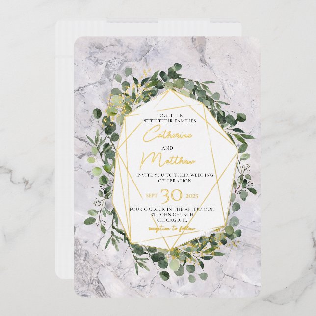 Invitation En Aluminium Eucalyptus Verdure Gold Frame Mariage en marbre (Enveloppe)