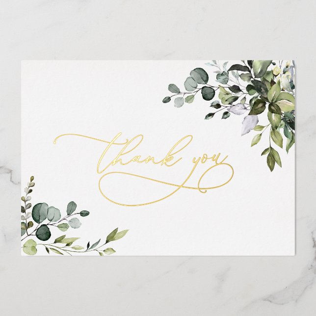 Invitation En Aluminium Eucalyptus Verdure Mariage Merci Or (Recto)