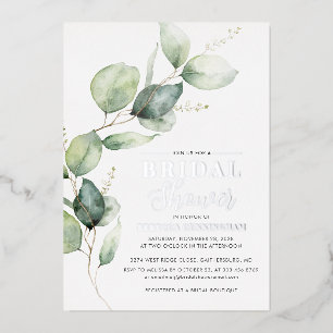 Invitation En Aluminium Eucalyptus Verdure Script Fête des mariées Argent