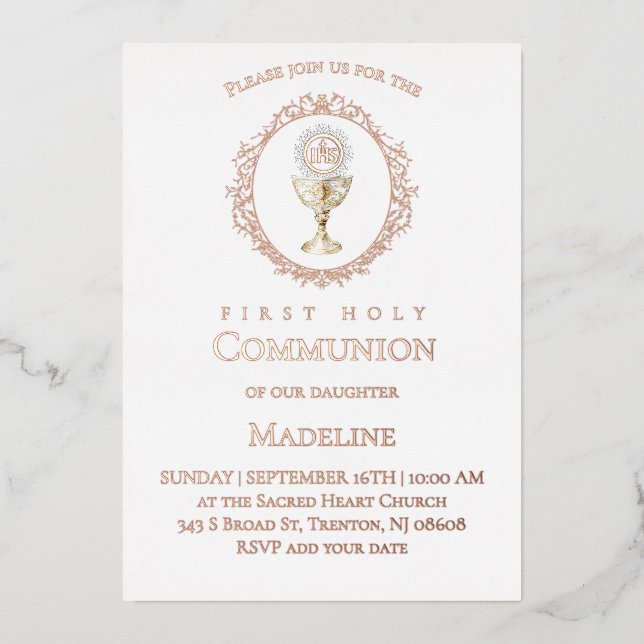 Invitation En Aluminium Eucharist First Holy Communion rose gold (Recto)