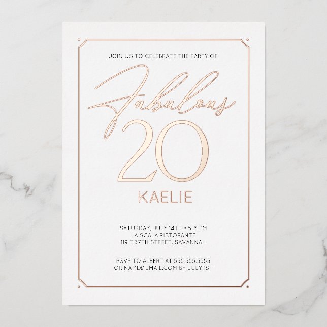 Invitation En Aluminium Fabuleux 20 Elégant 20e Anniversaire Foil Invitati (Recto)
