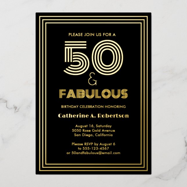 Invitation En Aluminium Fabuleux Retro Art Déco 50e anniversaire Luxe (Recto)