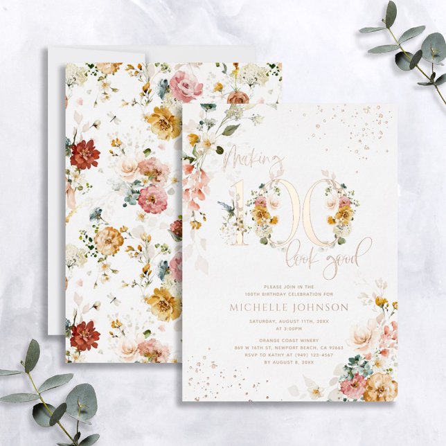 Invitation En Aluminium Faire 100 paraître bon or Rose Floral (Créateur téléchargé)