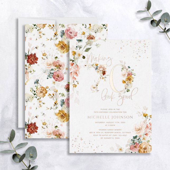 Invitation En Aluminium Faire 70 paraître bon or Rose Floral (Créateur téléchargé)