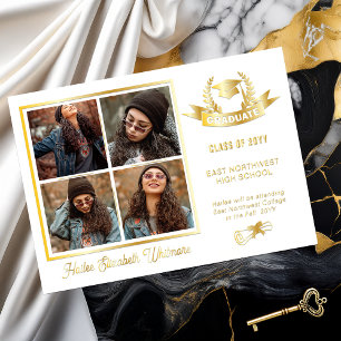 Invitation En Aluminium Faire Annonce de Diplôme avec Quatre Photos et Lau
