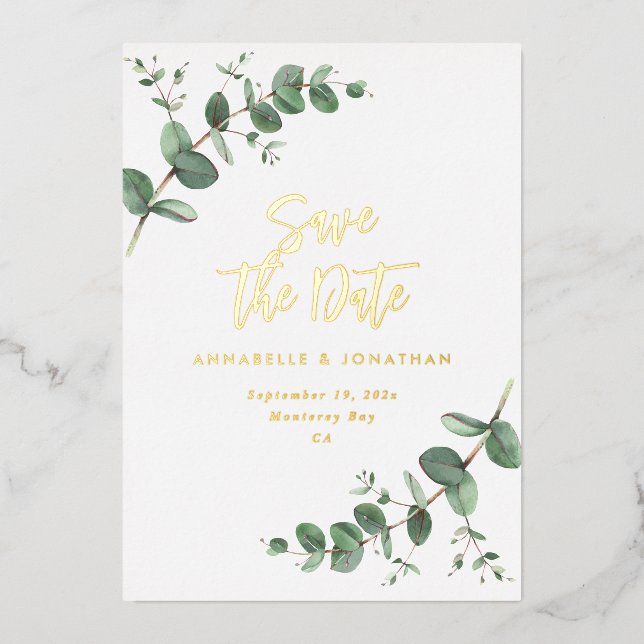 Invitation En Aluminium faire écho Eucalyptus moderne mariage enregistrer  (Recto)