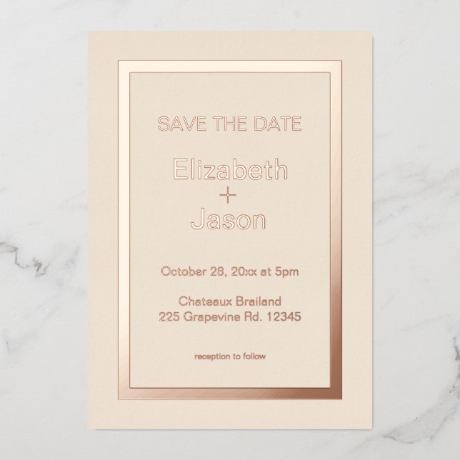 Invitation En Aluminium Faire part de mariage simple lin rose gold  (Recto)